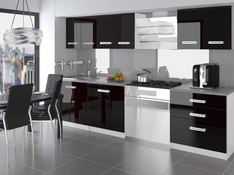 Meble kuchenne 180 cm czarne połysk z blatem Producent INF SONIK2/2/WT/B/0/B1