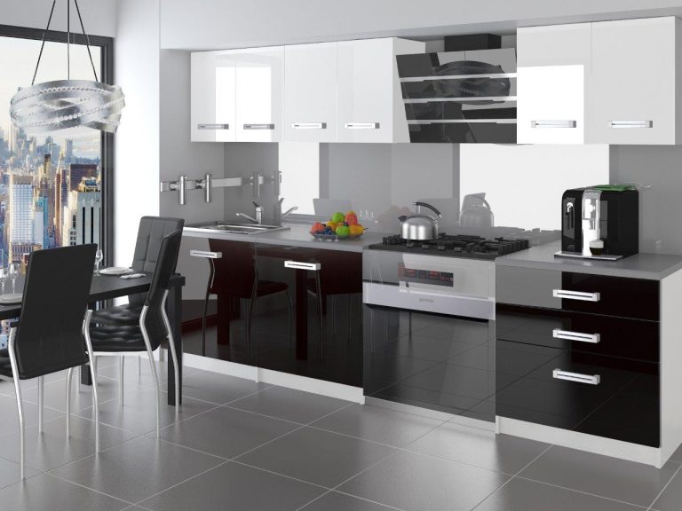 Meble kuchenne 180 cm białe połysk czarne połysk z blatem Producent INF SONIK/2/WT/WB/0/D