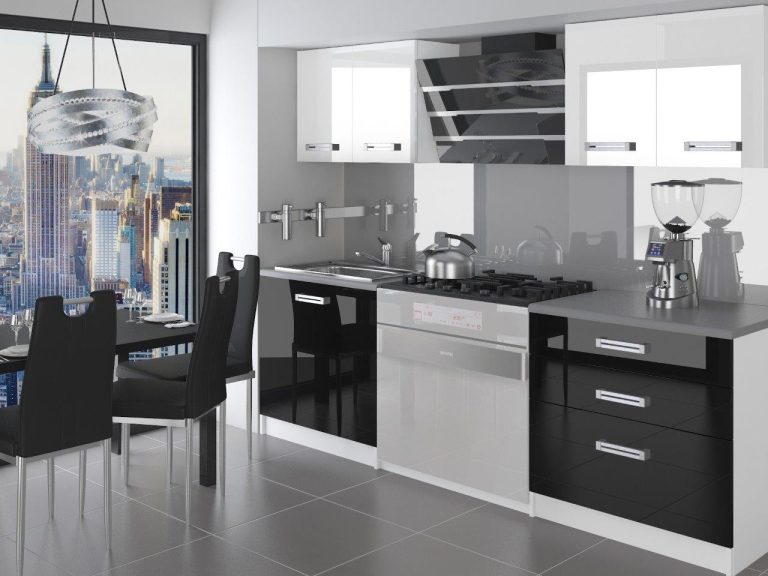 Meble kuchenne 120 cm białe połysk czarne połysk z blatem Producent INF TIESTO2/2/WT/WB/0/B1