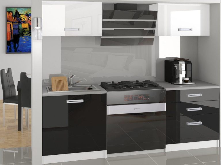Meble kuchenne 120 cm białe połysk czarne połysk z blatem Producent INF VULCANO2/4/WT/WB/0/B1
