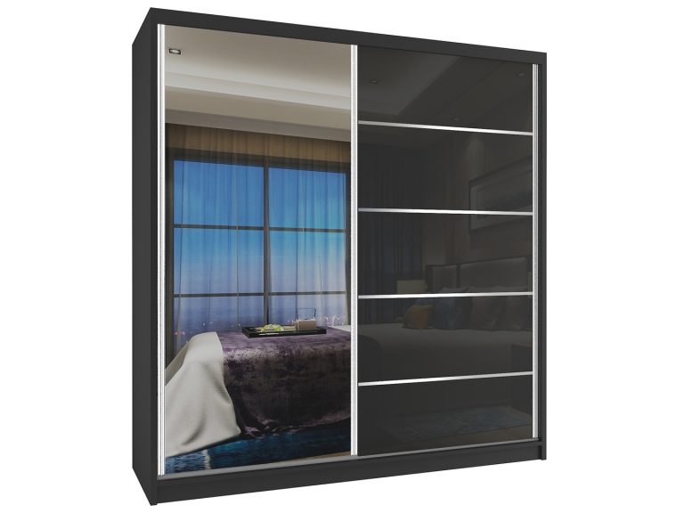 Szafa przesuwna 158 cm z lustrem czarna połysk Producent MG SZP3/2/B/WI/1L5B/HI
