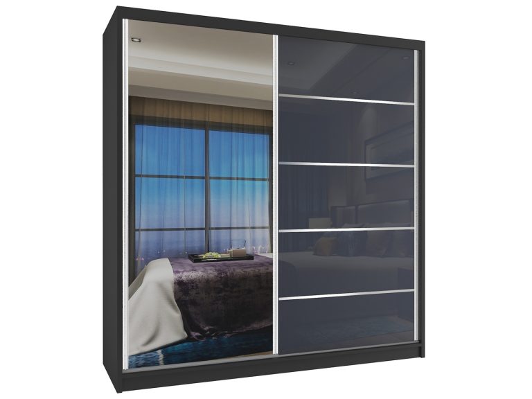 Szafa przesuwna 158 cm z lustrem szary stalowy połysk Producent MG SZP3/2/B/WI/1L5S/HI