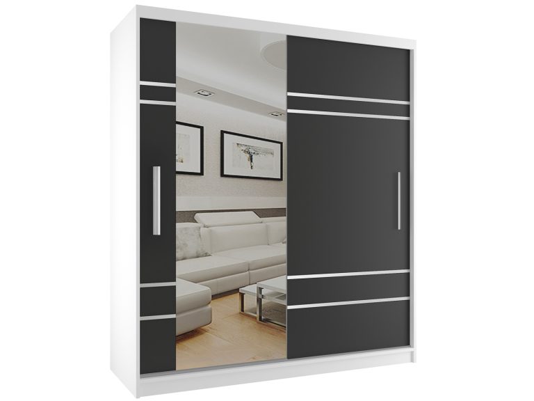 Szafa przesuwna 158 cm z lustrem czarna heban ciemna Producent MP SZP3/2/W/B/0/AL