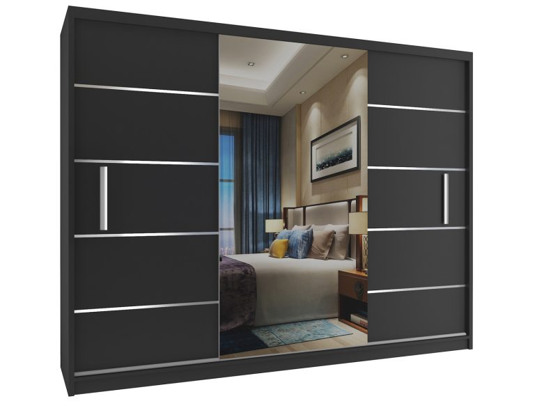 Szafa przesuwna 232 cm z lustrem czarna heban ciemna Producent MBP SZP4/2/1B/2B1L/0/AL