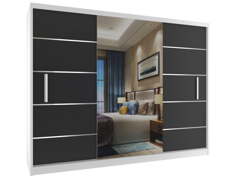 Szafa przesuwna 232 cm z lustrem czarna heban ciemna Producent MBP SZP4/2/1W/2B1L/0/AL