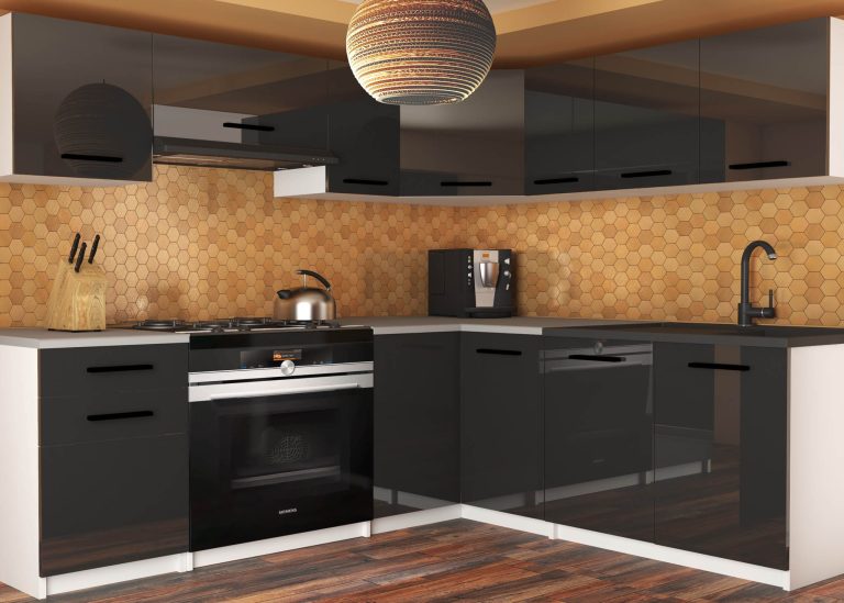 Meble kuchenne 360 cm czarne połysk z blatem Producent INF LIDIAUNIQA2/4/WT/B/0/B1