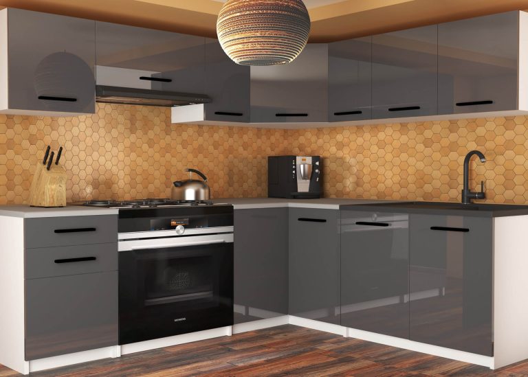 Meble kuchenne 360 cm szare połysk z blatem Producent INF LIDIAUNIQA2/4/WT/S/0/B1