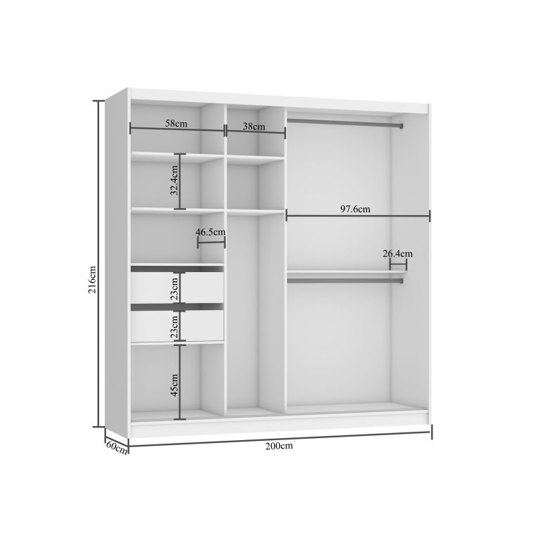 Szafa przesuwna 200 cm PREMIUM Z SZUFLADAMI z lustrem geban królewski mat Producent MBP SZP5/1/B/HK/0/KLP