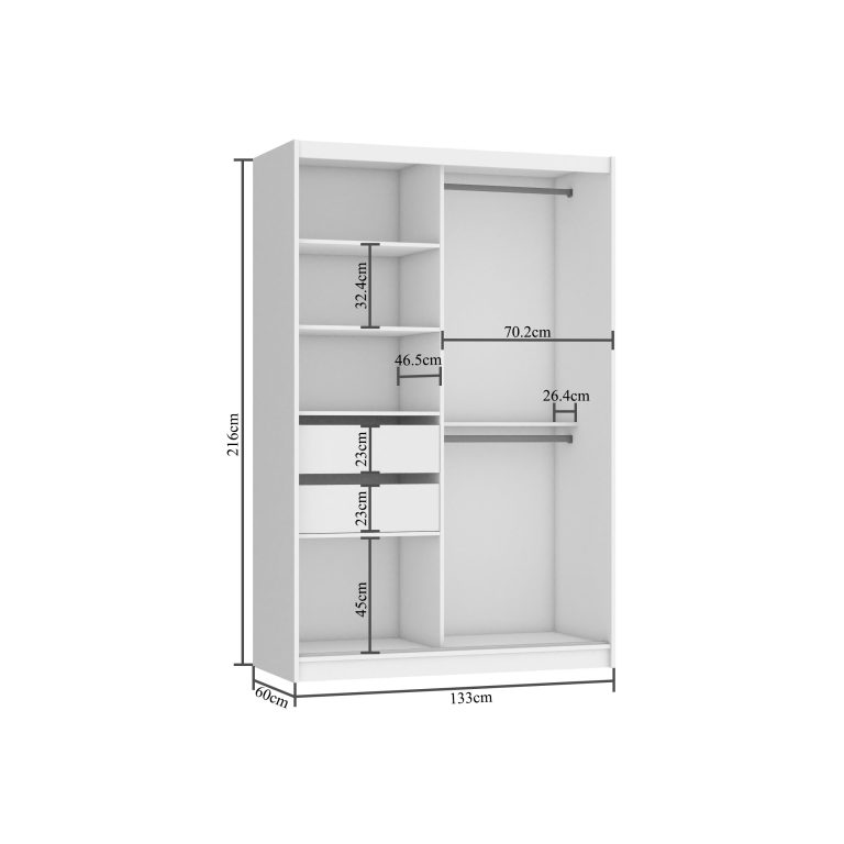 Szafa przesuwna 133 cm PREMIUM Z SZUFLADAMI czarna heban ciemna Producent MBP SZP6/1/B/HK/0/KLP