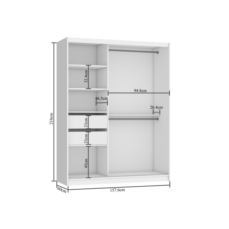 Szafa przesuwna 158 cm PREMIUM Z SZUFLADAMI czarna heban ciemna Producent MBP SZP7/0/B/HK/0/KLP