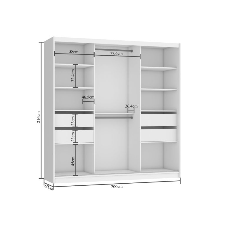 Szafa przesuwna 200 cm PREMIUM Z SZUFLADAMI z lustrem czarna Producent MT SZP5/1/B/B/0/KLP