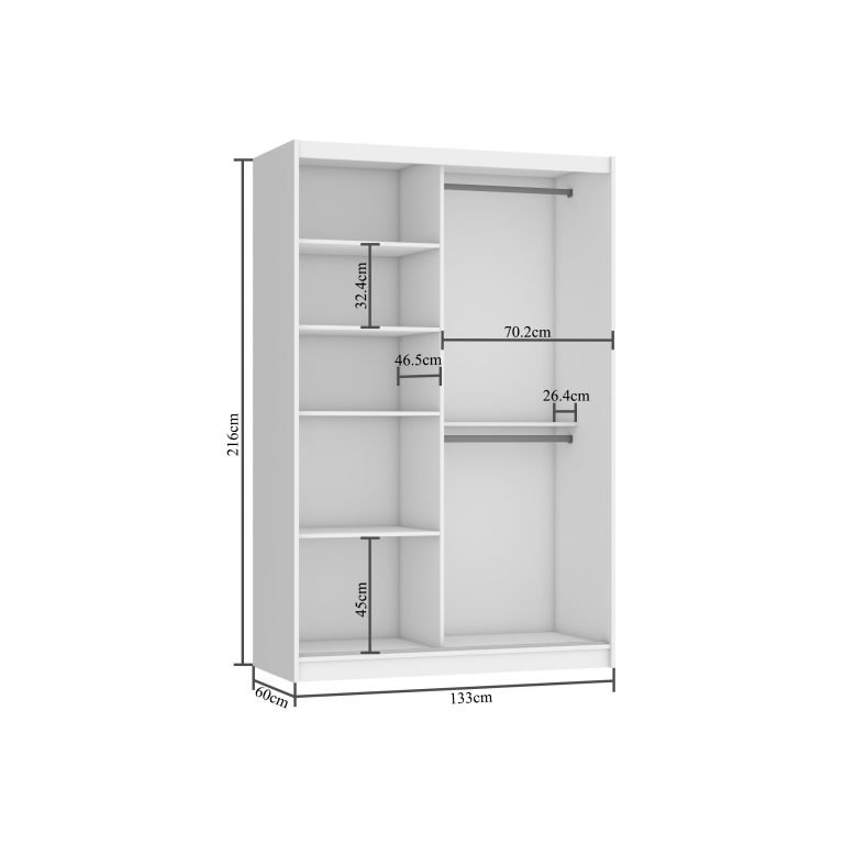 Szafa przesuwna 133 cm z lustrem biała mat Producent MV SZP2/2/W/B/W/HI