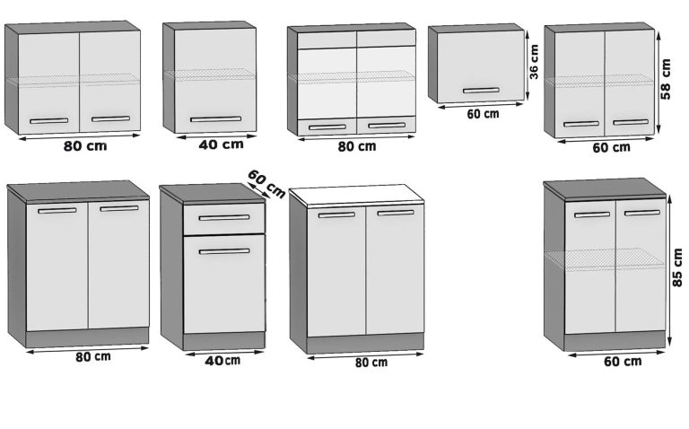 Meble kuchenne 320 cm szare antracyt grafitowe z blatem Producent TOR PRIMO320/4/WT/SR/0/B1