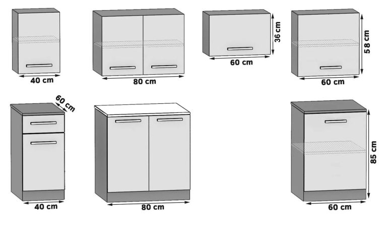 Meble kuchenne 240 cm szare antracyt grafitowe bez blatu Producent TOR UNIQA/4/WT/SR/BB/B1