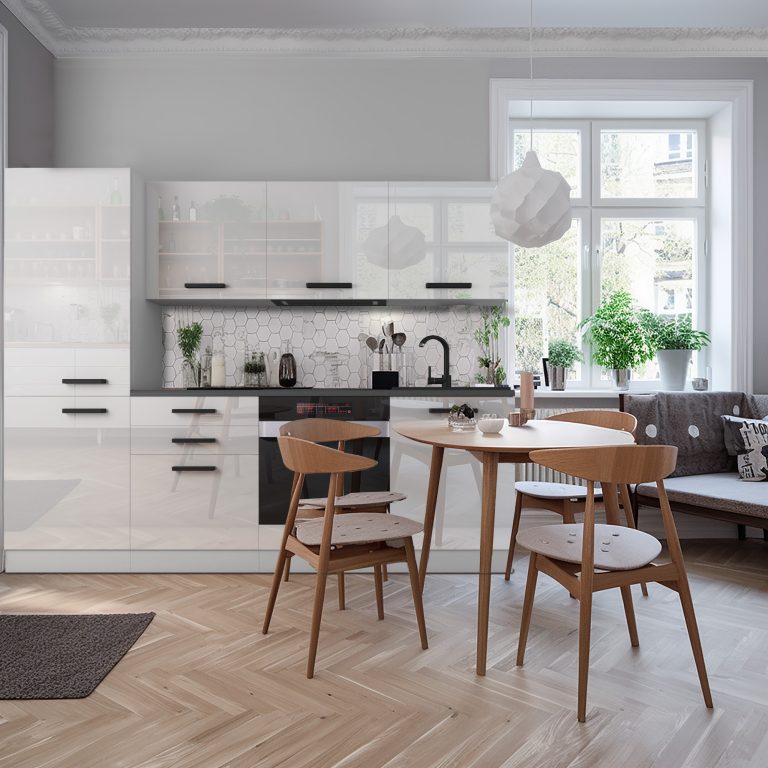 Meble kuchenne Premium Full Version 240 cm białe połysk z blatem Producent INF SANDY/0/WT/W/B/B1