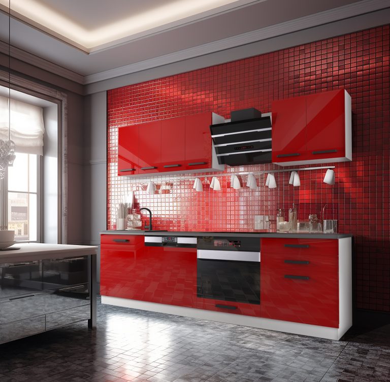 Meble kuchenne Premium Full Version 240 cm czerwone połysk z blatem Producent INF SUSAN/0/WT/R/B/B1