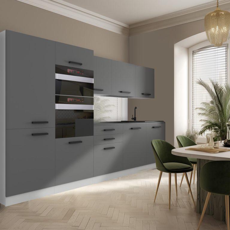 Meble kuchenne Premium Full Version 300 cm szare antracyt grafitowe z blatem Producent TOR GRACE/0/WT/SR/B/B1