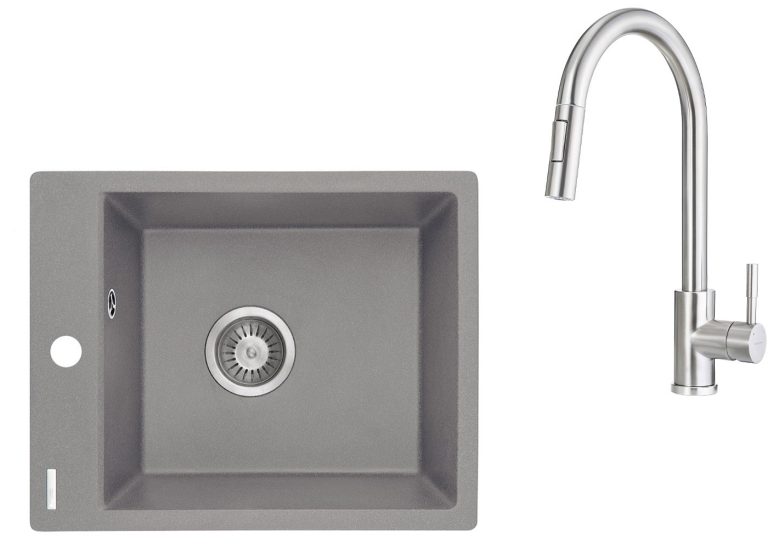 Zestaw PROMOCYJNY zlew + bateria z wyciąganą wylewką ZRC S103 / BBM F72M