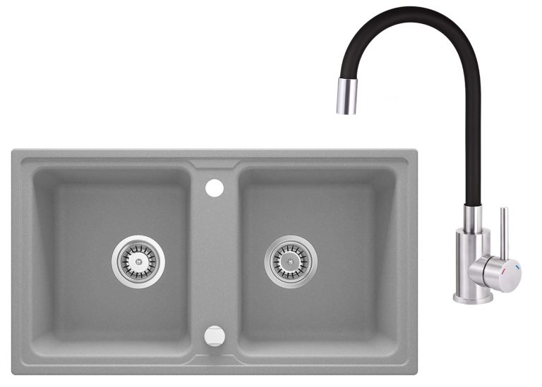 Zestaw PROMOCYJNY zlew + bateria z giętą wylewką ZQZ S203 / BOC B720