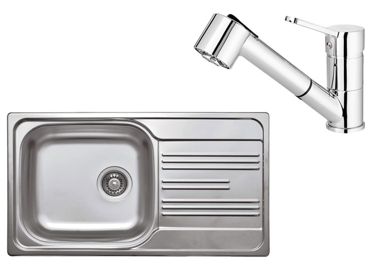 Zestaw PROMOCYJNY zlew stalowy + bateria z wyciąganą wylewką ZEX 0113 / BDN 071M