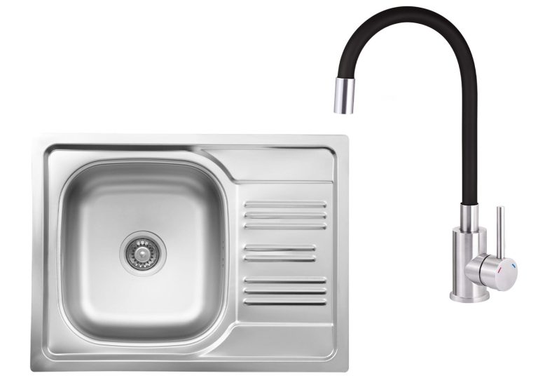Zestaw PROMOCYJNY zlew stalowy + bateria z giętą wylewką ZEX 011A / BOC B720