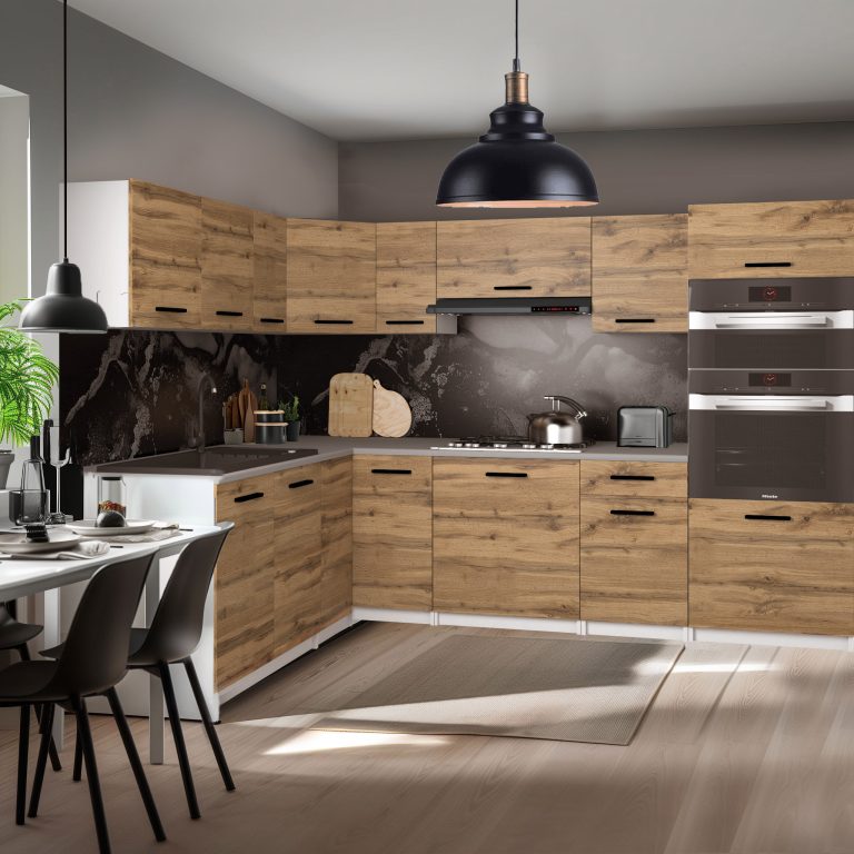 Meble kuchenne 420 cm dębowe dąb wotan dąb sonoma z blatem Producent TOR UNIQAGRANDE/5/WT/DW/0/B1