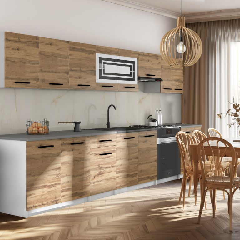Meble kuchenne 320 cm dębowe dąb wotan dąb sonoma z blatem Producent TOR PRIMO320/4/WT/DW/0/B1