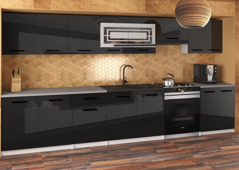 Meble kuchenne JULIA 320 cm czarne połysk bez blatu Producent