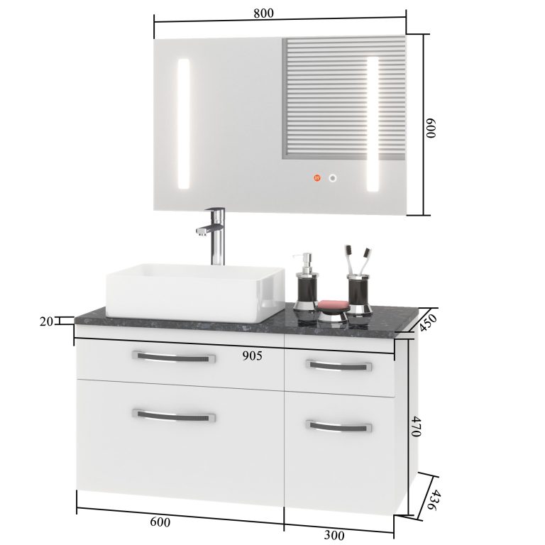 Zestaw mebli łazienkowych Euphoria EUP P 90P/0/W/W/0/BK/MB