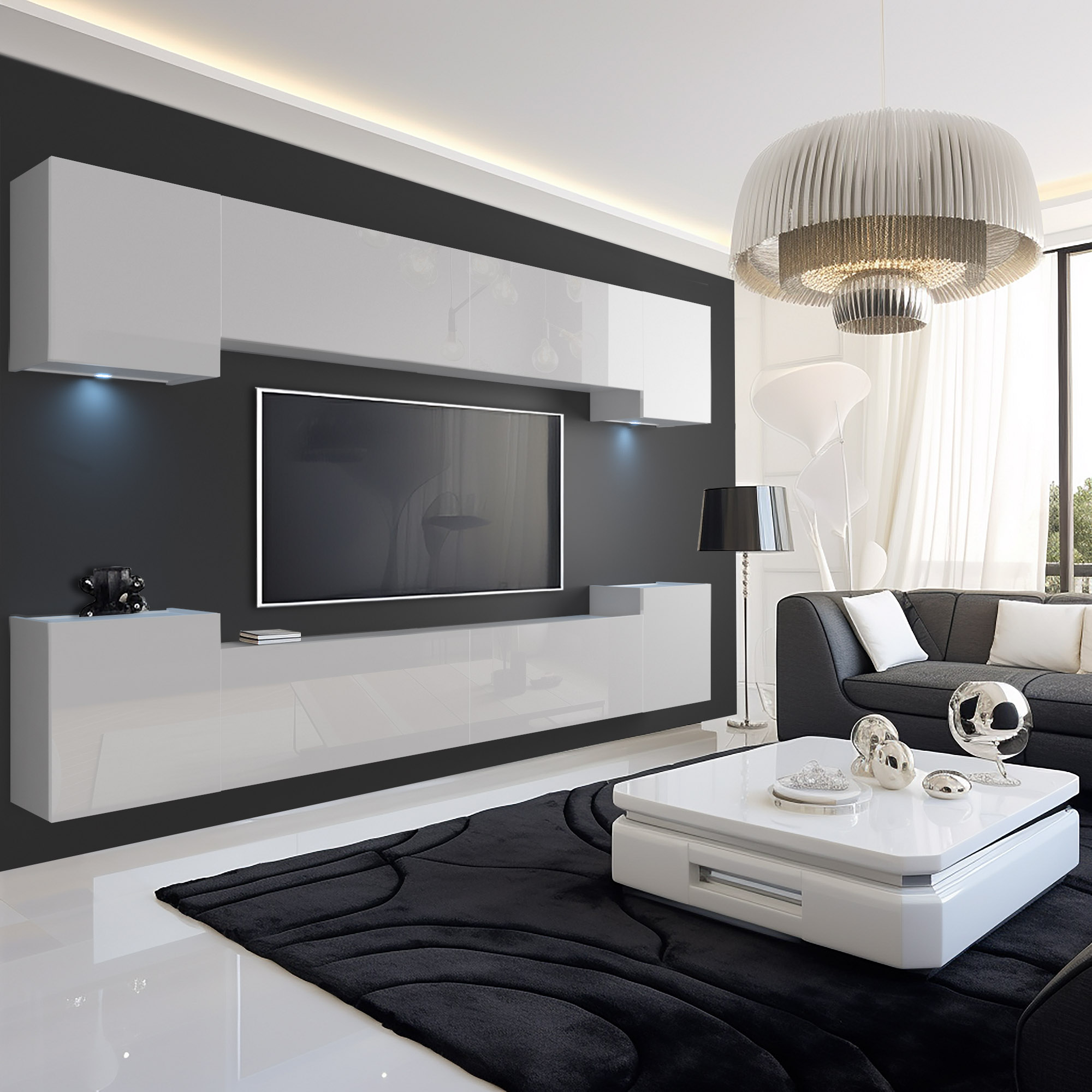 Stylowy salon z nowoczesnymi meblami i dywanem