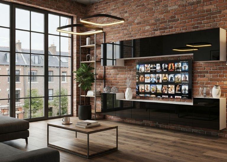 Meblościanka 300 cm TV/RTV czarna połysk Producent IMP 4/5/W/B/0/0