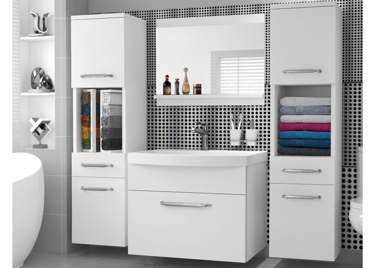 Meble łazienkowe szafki z umywalką z lustrem białe mat Producent ROD PRIMO M 6/0/W/W/0/ZINC