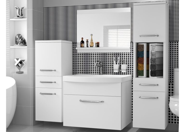 Meble łazienkowe szafki z umywalką z lustrem białe mat Producent ROD PRIMO M 5/0/W/W/0/ZINC