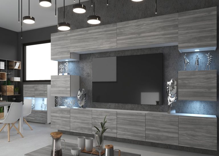 Meblościanka 300 cm TV/RTV szary antracyt grafitowy Producent IMP PRIMO 3/5/W/GW1/0/0