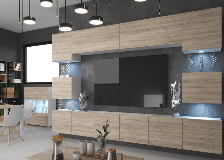 Meblościanka 300 cm TV/RTV dębowa dąb wotan dąb sonoma Producent IMP PRIMO 3/5/W/DS/0/0