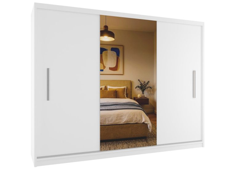 Szafa przesuwna 232 cm z lustrem biała mat Producent MES PRIMO SZP4/2/1W/2W1L/0/AL