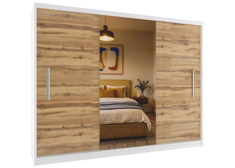 Szafa przesuwna 232 cm z lustrem dębowa dąb wotan dąb sonoma Producent MES PRIMO SZP4/2/1W/2DW1L/0/AL