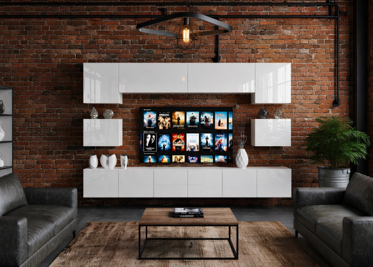 Meblościanka 300 cm TV/RTV biała połysk Producent IMP 3/5/W/W/0/0