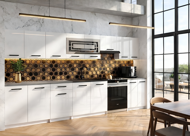 Meble kuchenne JULIA 320 cm białe połysk z blatem Producent