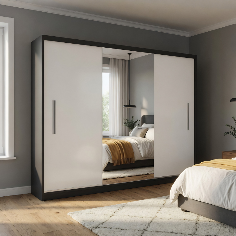 Szafa przesuwna 232 cm z lustrem biała mat Producent MES PRIMO SZP4/2/1B/2W1L/0/AL