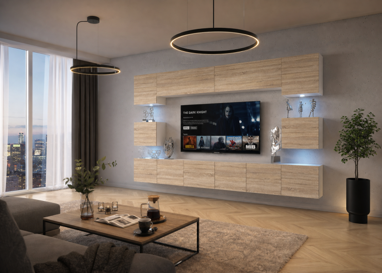 Meblościanka 300 cm TV/RTV dębowa dąb wotan dąb sonoma Producent IMP PRIMO 3/5/W/DS/0/0