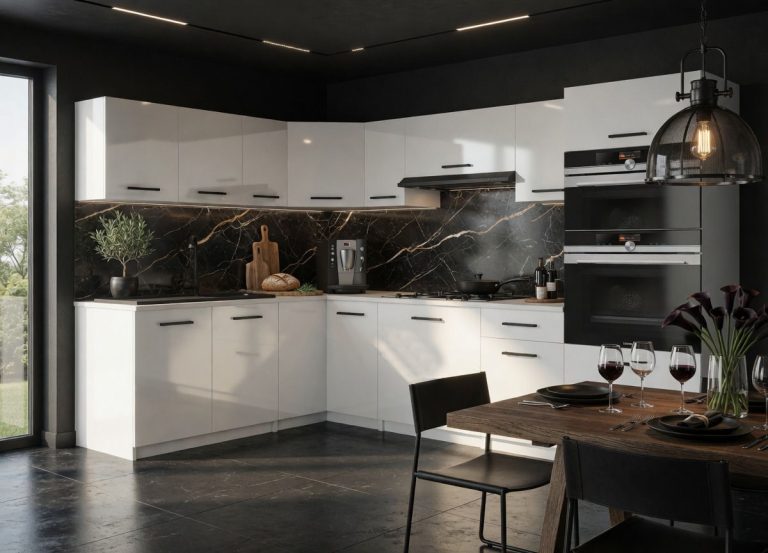 Meble kuchenne 420 cm białe połysk z blatem Producent INF UNIQAGRANDE/5/WT/W/0/B1