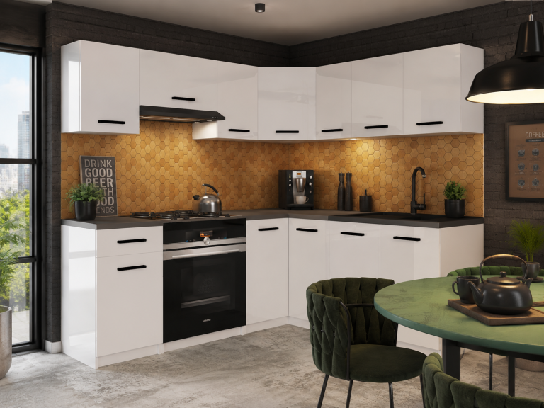 Meble kuchenne 360 cm białe połysk z blatem Producent INF LIDIAUNIQA2/5/WT/W/0/B1