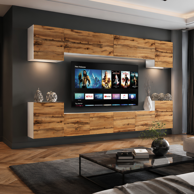 Meblościanka 300 cm TV/RTV dąb wotan Wyprzedaż MIAMI 4/5/W/DW/0/0
