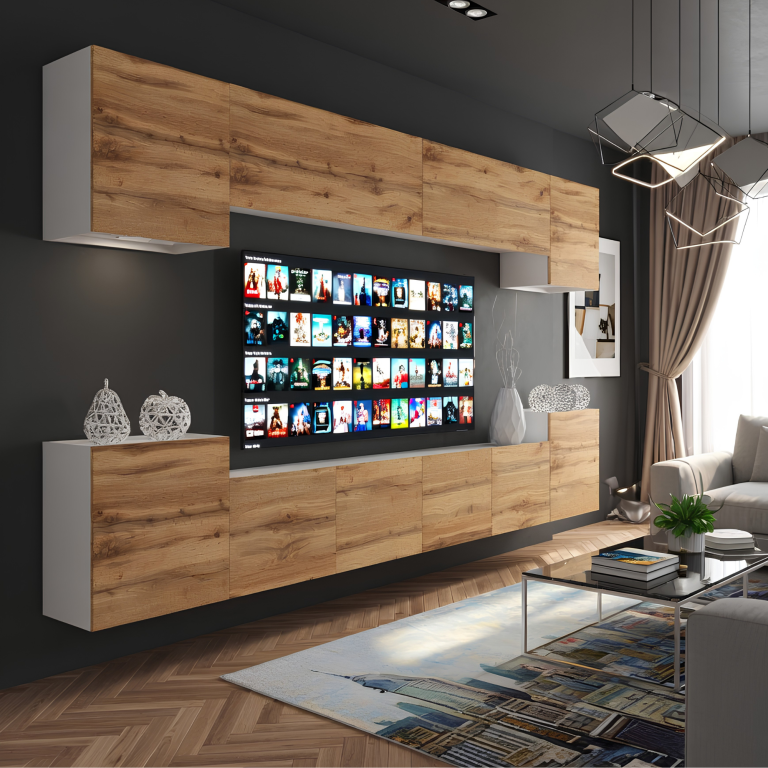 Meblościanka 300 cm TV/RTV dąb wotan Wyprzedaż MIAMI 4/5/W/DW/0/0