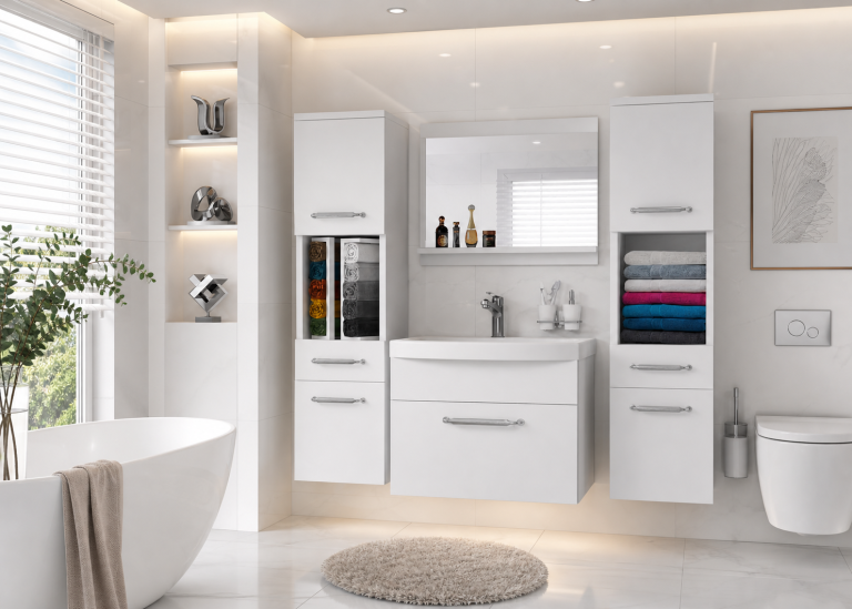Meble łazienkowe szafki z umywalką z lustrem białe mat Producent ROD PRIMO M 6/0/W/W/0/ZINC