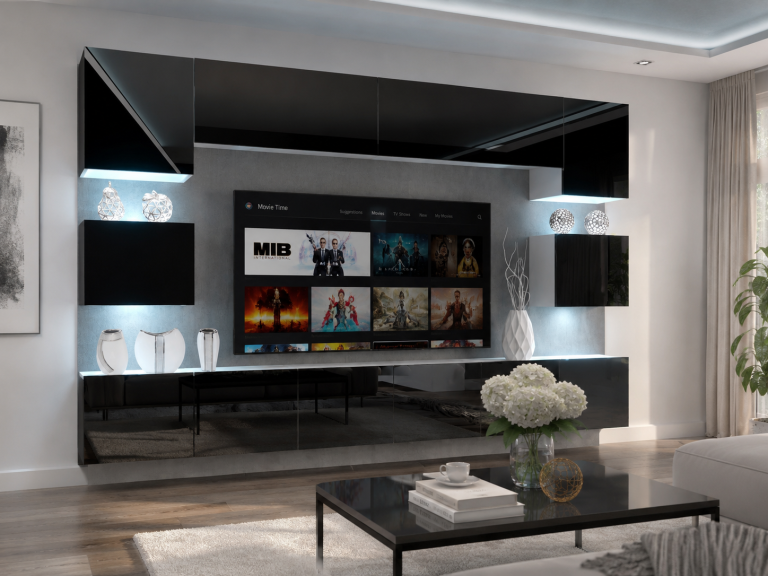 Meblościanka 300 cm TV/RTV czarna połysk Producent IMP 3/5/W/B/0/0