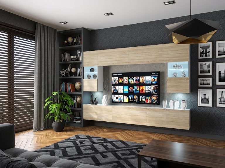 Meblościanka 300 cm TV/RTV dębowa dąb wotan dąb sonoma Producent IMP 1/5/W/DS/0/0
