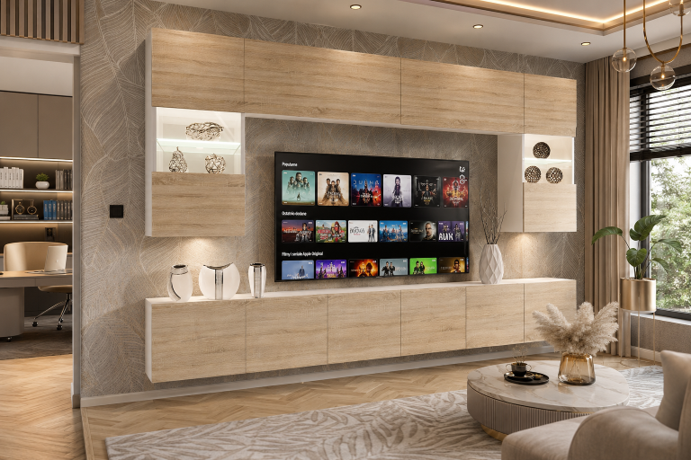 Meblościanka 300 cm TV/RTV dębowa dąb wotan dąb sonoma Producent IMP 1/5/W/DS/0/0