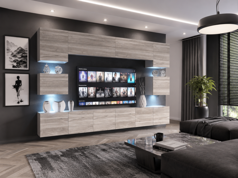 Meblościanka 300 cm TV/RTV szary antracyt grafitowy Producent IMP 3/5/W/GW1/0/0